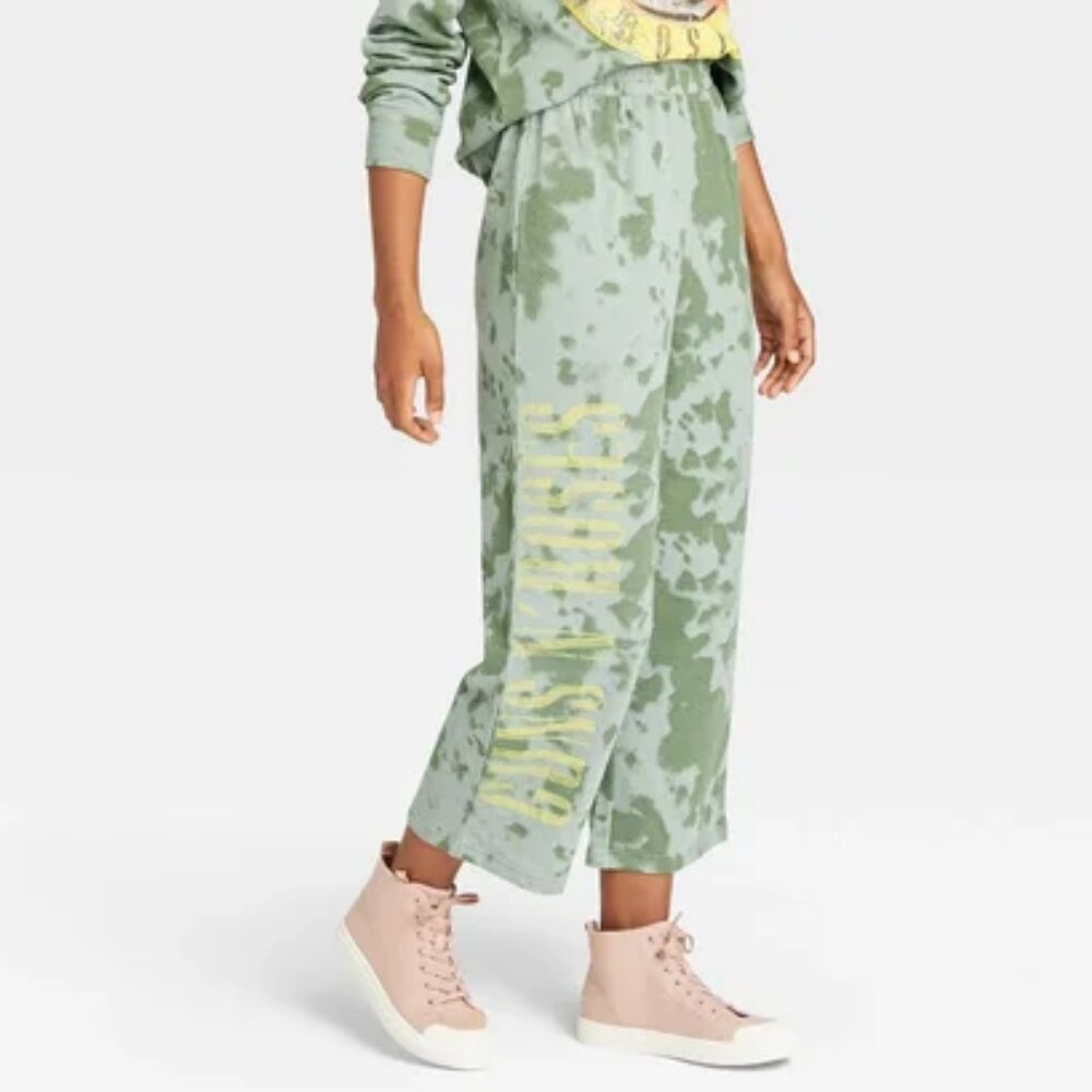 Women's Guns N' Roses Logo Wide Leg Graphic Lounge Pants - Green